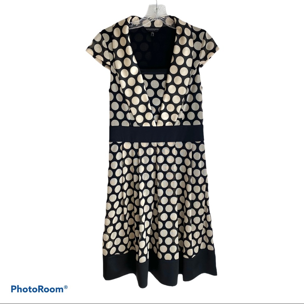 Elegant Prosper Collection Black Beige Dotted Cap Sleeve Dress Size US 2